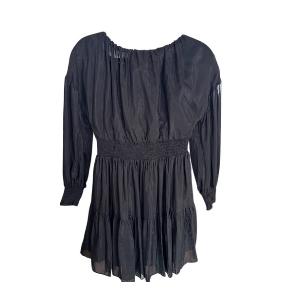 Alice + Olivia Kiara Dress Size 2 Black Smocked Waist Mini Button - Picture 10 of 14